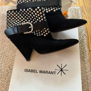 Isabel Marant Black Leather and Suede Studded Ankle Length Boots — Size 40